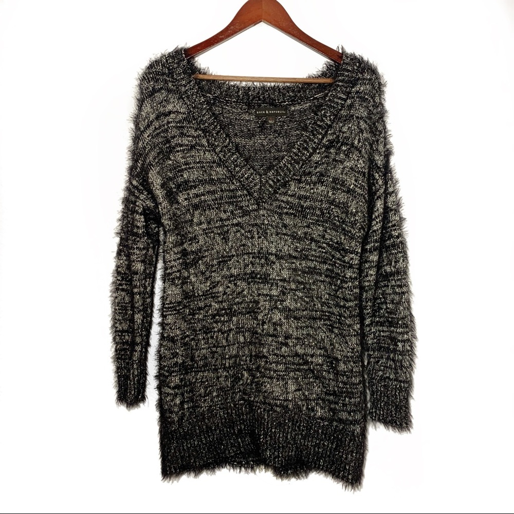 Rock & Republic Black and Silver Sweater Sz Large